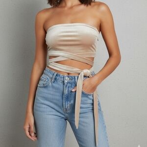 NWT Forever 21 Velvet Multi-Way Wrap Tube Top - Champagne Gold - Size S